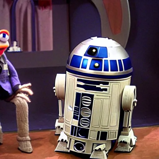 Image similar to r 2 d 2 hosting the muppet show