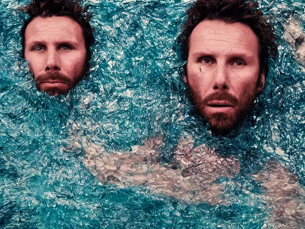 Image similar to lorenzo cherubini jovanotti submerged in plastic bottles crying, polaroid color photo, ultra realistic