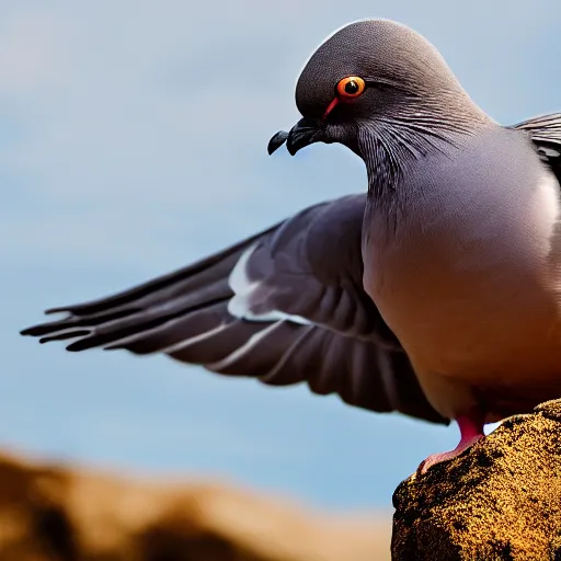 Image similar to electric super sayan muscled pigeon like the rock, best photo award, high quality 8 k, cinematic lighting, cinematic composition, high detail, landscape photo