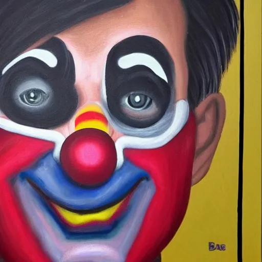 Image similar to oil canvas of jair bolsonaro as a sad clown