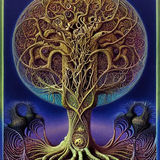 Image similar to tree of life by roger dean and andrew ferez, art forms of nature by ernst haeckel, divine chaos engine, symbolist, visionary, art nouveau, botanical fractal structures, organic, detailed, realistic, surreality