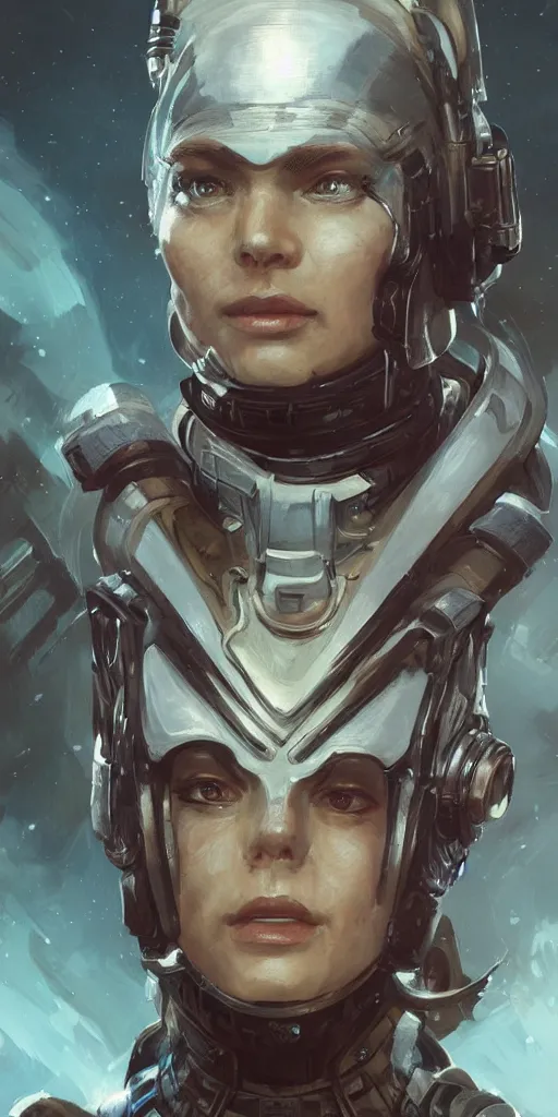 Prompt: scifi character portrait Painting of a futuristic captain from, warhammer , dystopian mood, intricate, wild, highly detailed, digital painting, artstation, concept art, smooth, sharp focus, illustration, art by artgerm and greg rutkowski, and alphonse mucha