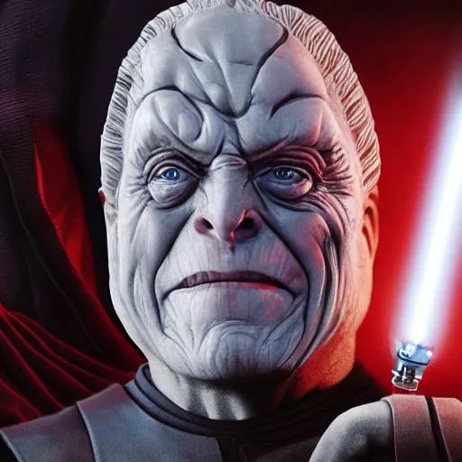 Image similar to elon musk as emperor palpatine as seen in stars wars episode 3 , 8k resolution, full HD, cinematic lighting, award winning, anatomically correct