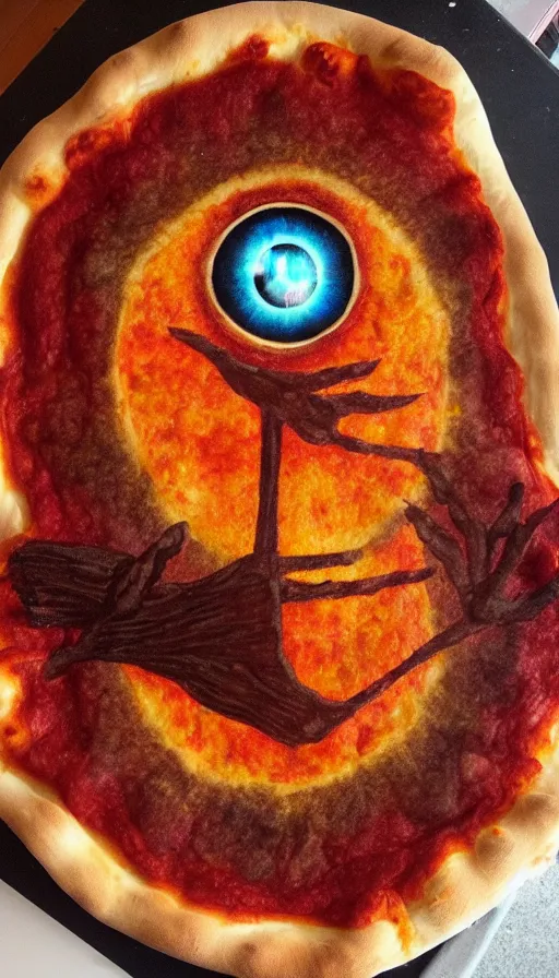 Prompt: the eye of sauron on top of a pizza nova, photorealistic,