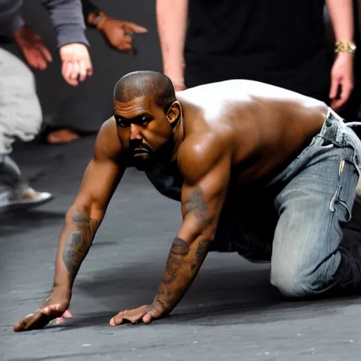 Prompt: kanye west crawling on all fours like a demon