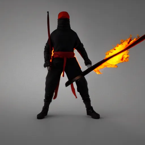 Image similar to a ninja with a sword in a fire background, 3 d render octane, trending on artstation