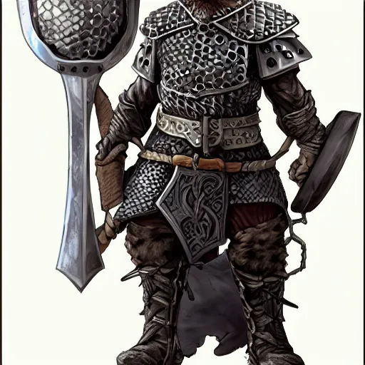 Prompt: dwarf fighter wearing chainmail armor holding a large warhammer drawn by artgerm