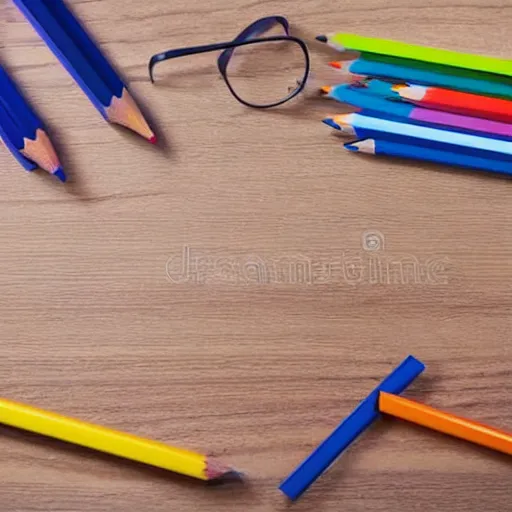 Image similar to back to school with school supplies and equipment, lots of colored pencils along with a pencil sharpener and a ruler, 3 d rendering, stock photo, octane render 8 k