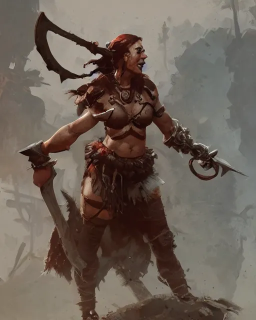 Image similar to barbarian warrior girl, full body, cinematic, artstation, cgsociety, greg rutkowski, james gurney, mignola, craig mullins, brom