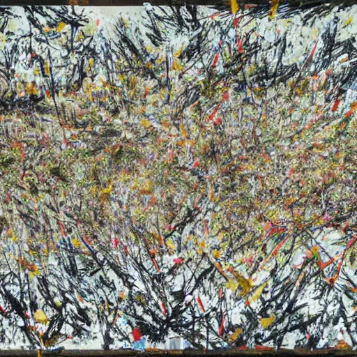 Prompt: birds eye view battle of cape ecnomus, in the style of jackson pollock