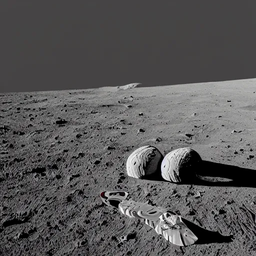 Prompt: real photo of a stratocaster electric guitar standing idle on the moon. detailed. 8k