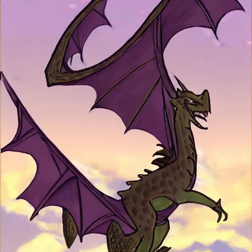 Prompt: Fae dragon flying among clouds in the art style of Flight Rising