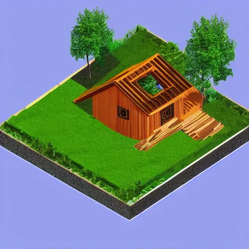 Prompt: isometric view of a forest house