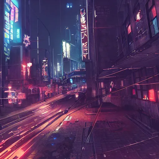 Prompt: cyberpunk tallinn at night by Yoshitaka Amano Trending on Artstation, nvidia, unreal engine