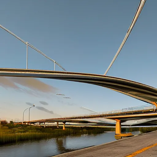 Image similar to futuristic provencher bridge in winnipeg manitoba, victor einrich, gregory crewdson, ian mcque, liam wong, simon stalenhag,