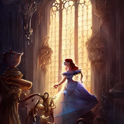 Image similar to belle beauty and the beast ; ultra realistic, concept art, intricate details, eerie, haunting, highly detailed, photorealistic, octane render, 8 k, unreal engine. art by artgerm and greg rutkowski and charlie bowater and magali villeneuve and alphonse mucha