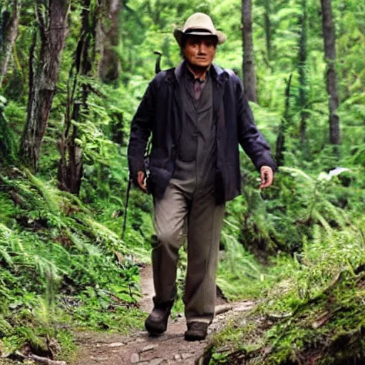 Prompt: still image of detective columbo hiking