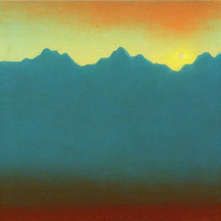 Prompt: caucaus mountains at dawn, arkhip kuindzhi painting, teal palette, christian mysticism