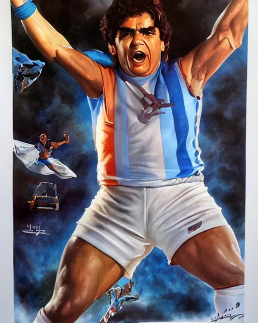 Prompt: diego armando maradona by peter andrew jones, by julie bell, by mark brooks, hd, hyper detailed, 4 k
