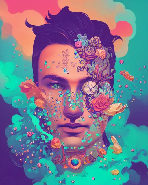 Image similar to flowery face tattoos, by petros afshar, ross tran, peter mohrbacher, tom whalen, underwater bubbly psychedelic clouds