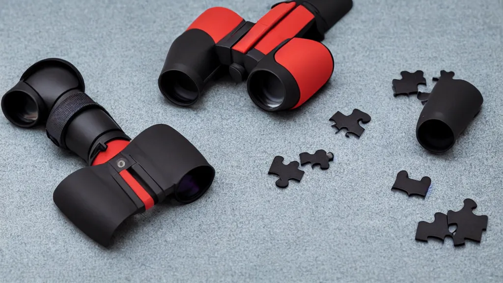 Image similar to infrared corrosive binoculars isometric puzzle game, intricate design binoculars