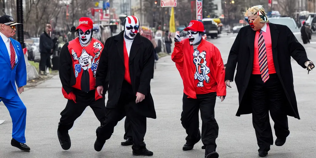 Prompt: trump and putin as members of insane clown posse