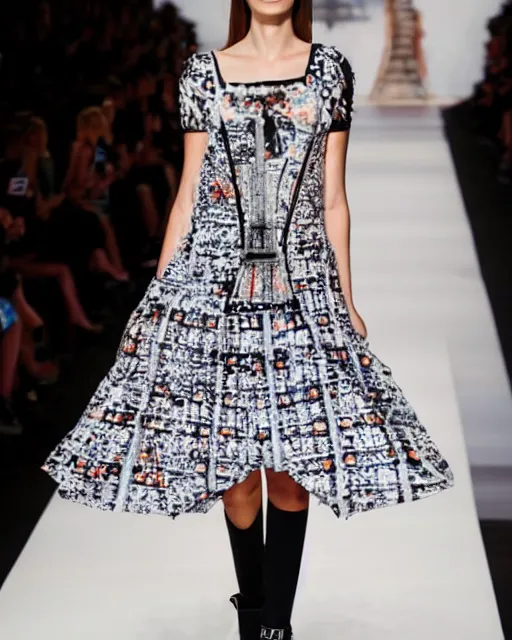 Image similar to a dress inspired by the eiffel tower, fashion photography, runway