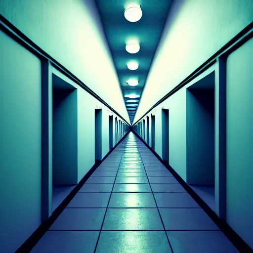 Prompt: noisy color photograph of a liminal space in the style of MC Escher, hallways, abstract 3d render, minimalist, oddly familiar, cinematic, dramatic lighting, soft vintage glow, floating liquid, stretching to walls, supernova inside facility, scared faces emerging from darkness