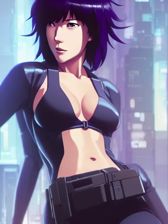 Image similar to a fullbody portrait of motoko kusanagi the major ghost in the shell : : stand alone complex, under repairs, maintenance : : by ilya kuvshinov, rossdraws, artgerm, sola digital arts, anti aliasing, raytracing : :