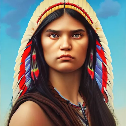 Image similar to London city portrait, native American girl, Pixar style, by Tristan Eaton Stanley Artgerm and Tom Bagshaw.