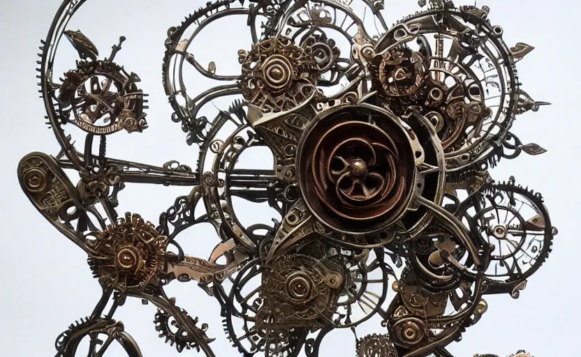 Image similar to mechanical rose of winds with small parts and intricate details, metal scapes, steampunk, art nouveau style