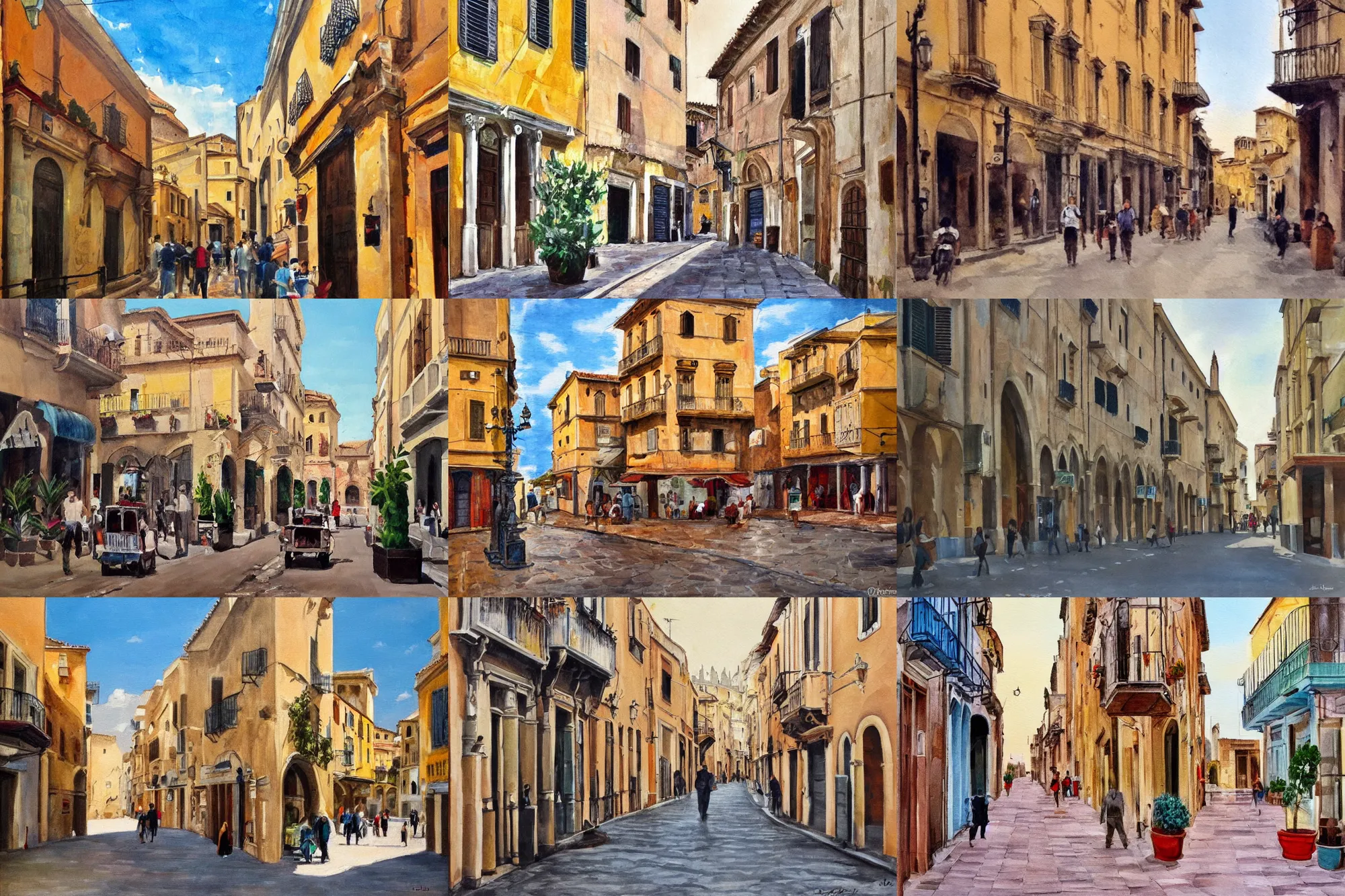 Prompt: painting of palermo city street