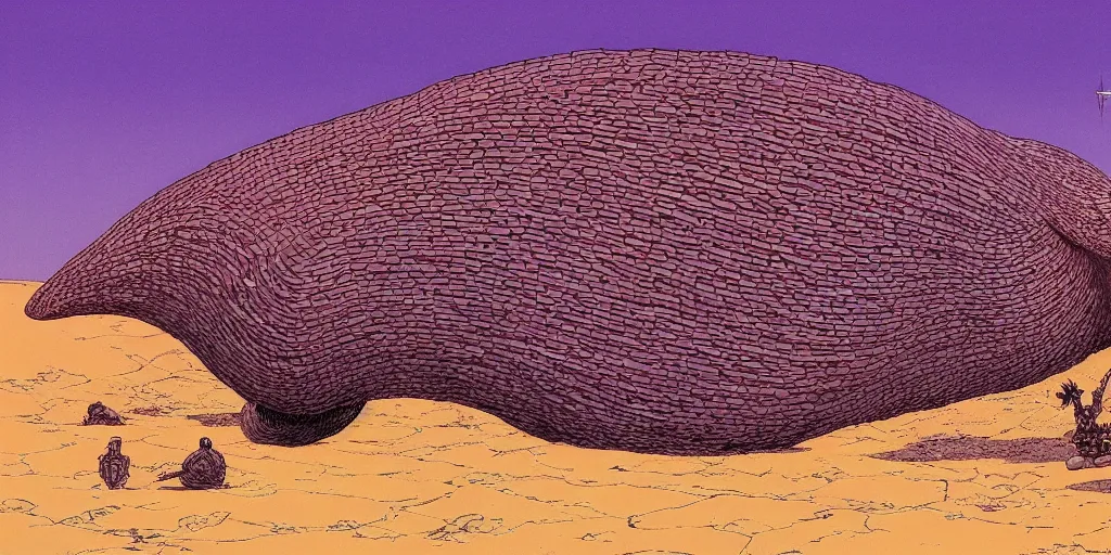 Prompt: giant sandworm from jodorowsky's dune by mœbius,