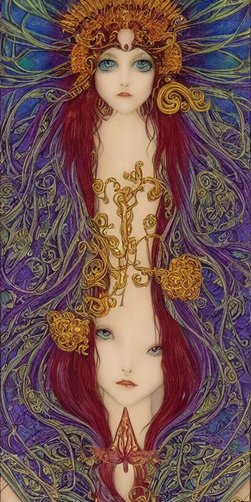 Image similar to intricately beautiful designed clow cards, high detail, painting, by CLAMP, in the style of Carlos Shwabe