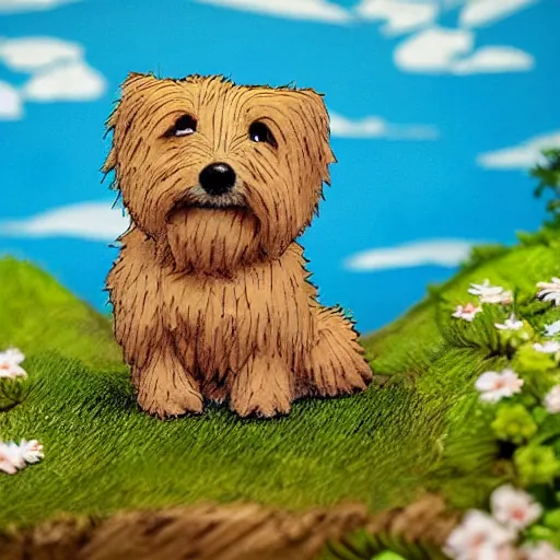 Prompt: A blond Norfolk terrier in the style of Studio Ghibli, very happy, detailed, award winning