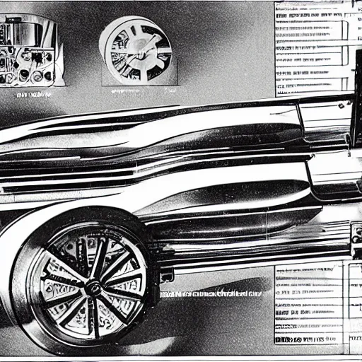 Image similar to technical drawings for the construction of the time machine car