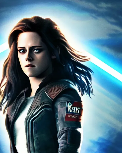 Image similar to kristen stewart portraying a beautiful jaina solo from star wars legends, beautiful kristen stewart jaina solo, without lightsaber, movie, hyper realistic, hollywood promotional image, imax, 8 k