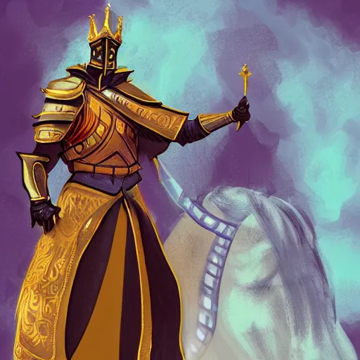 Prompt: a tall royal knight from a dnd game character saluting his king, digital art