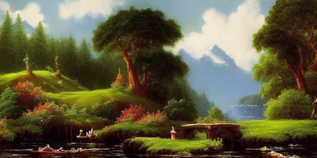 Image similar to bob ross painting a picture in the style of thomas cole