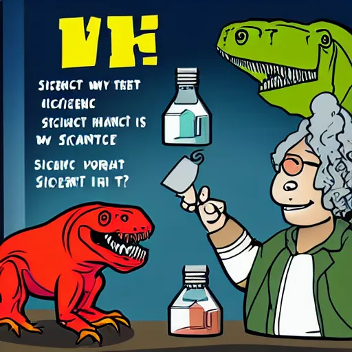 Image similar to T-Rex who is a scientist fighting aliens with SCIENCE