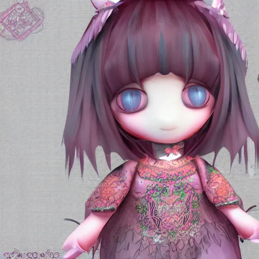 Prompt: cute fumo plush of a fae girl with an intricate ritual dress, magical pattern, vray
