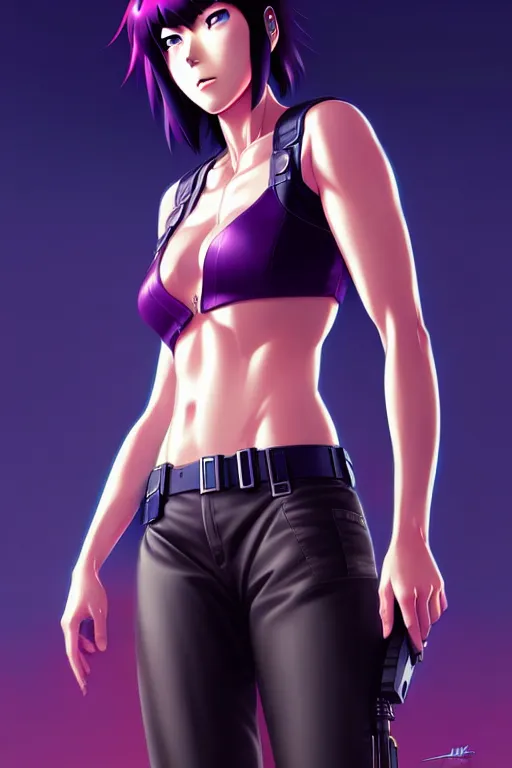 Image similar to a fullbody portrait of motoko kusanagi the major ghost in the shell : : stand alone complex, under repairs, maintenance : : by ilya kuvshinov, rossdraws, artgerm, sola digital arts, anti aliasing, raytracing : :