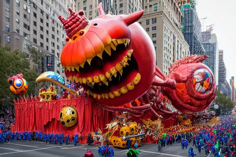 Image similar to photo of giant elaborate parade float designed by geoff darrow!!!! and ( ( ( ( ( ( hr giger ) ) ) ) ) ), in the macys parade, detailed 4 k photo