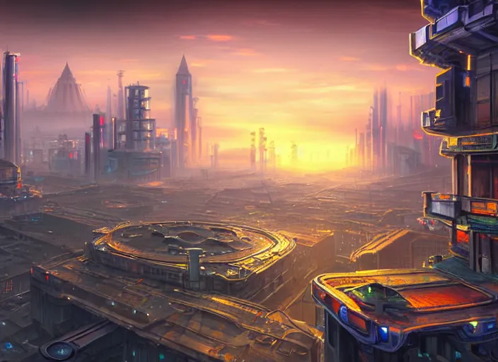 Prompt: canton in cyperpunk setting, lots of drones, big eye is watching, super resolution, sharp focus, futurism, sunset, distopia, architecture, by tyler edlin