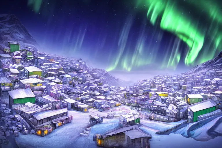 Prompt: favela winding cybernetic thrill ride, snowy arctic environment, blooms, industrial factory, bright, aurora borealis, award winning art, epic dreamlike fantasy landscape, ultra realistic,