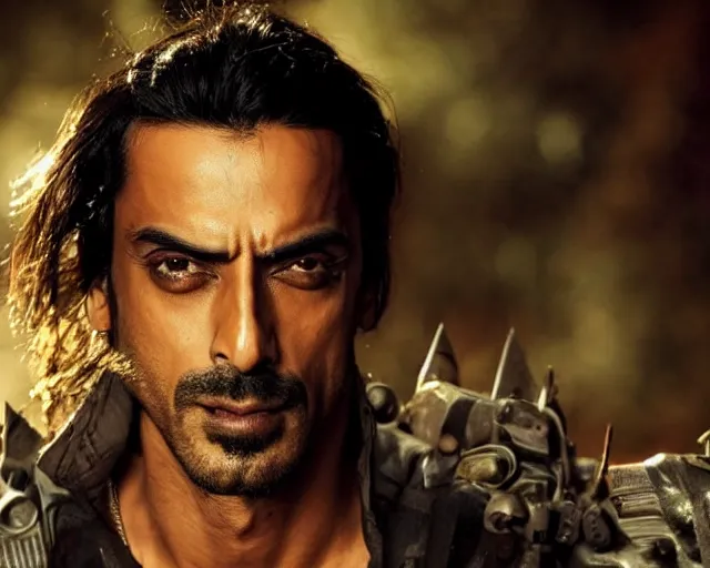 Image similar to a photo of arjun rampal as a super hero, hyper realistic face, beautiful eyes, cinematic, long shot, hyper detailed, 8 5 mm photograph, 8 k resolution, film still, sharp lens, wide lens