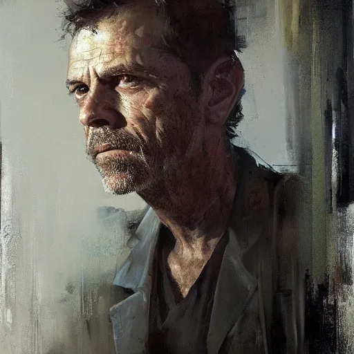 Image similar to face protrait of doctor house,, jeremy mann painting