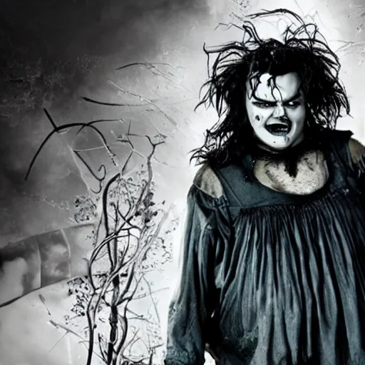 Image similar to jack black as edward scissorhands, hd, horror, black and white