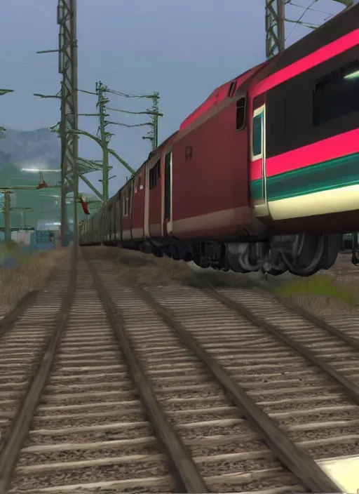 Prompt: cj suplexes the train, gta, train