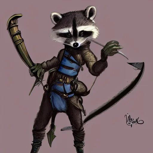 Prompt: a brave raccoon musketeer with a rapier, fantasy concept art